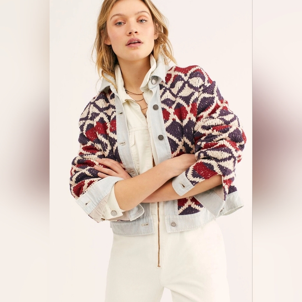 We The Free Multicolor Patterned Jean Boho Jacket